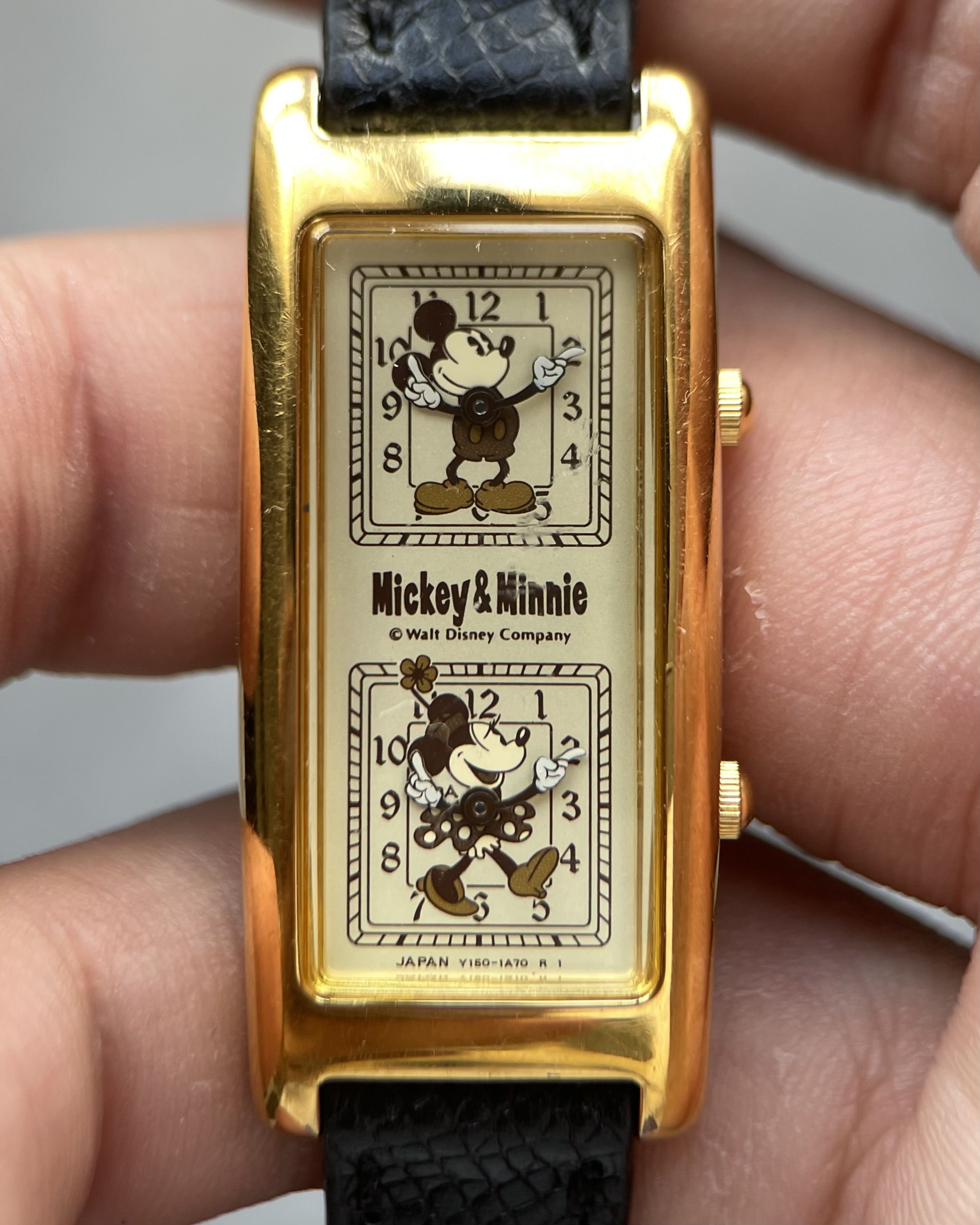 DISNEY MICKEY & MINNIE DUAL DIAL RECTANGULAR VINTAGE QUARTZ WATCH