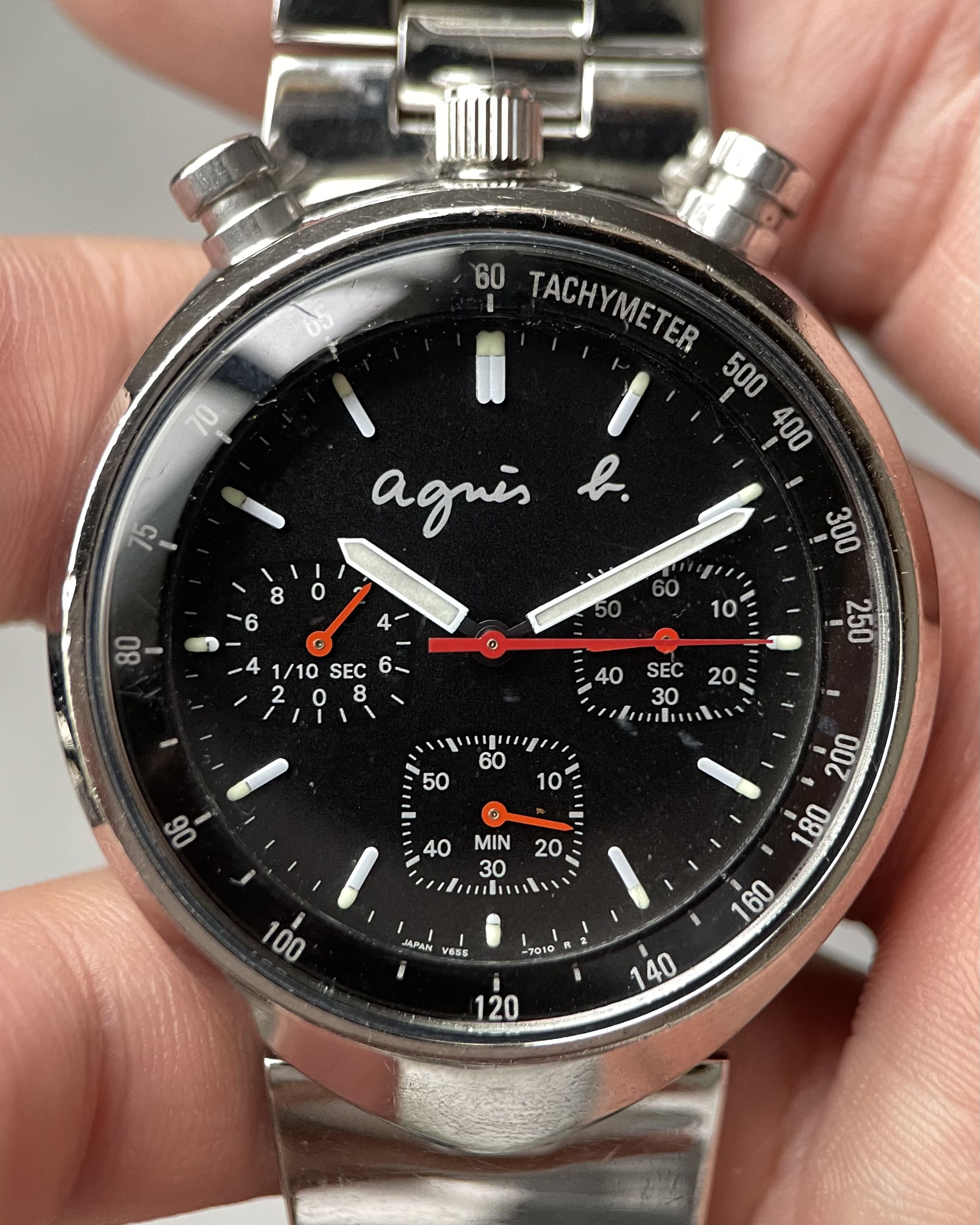 SEIKO AGNES B BULLHEAD TACHYMETER VINTAGE QUARTZ WATCH 