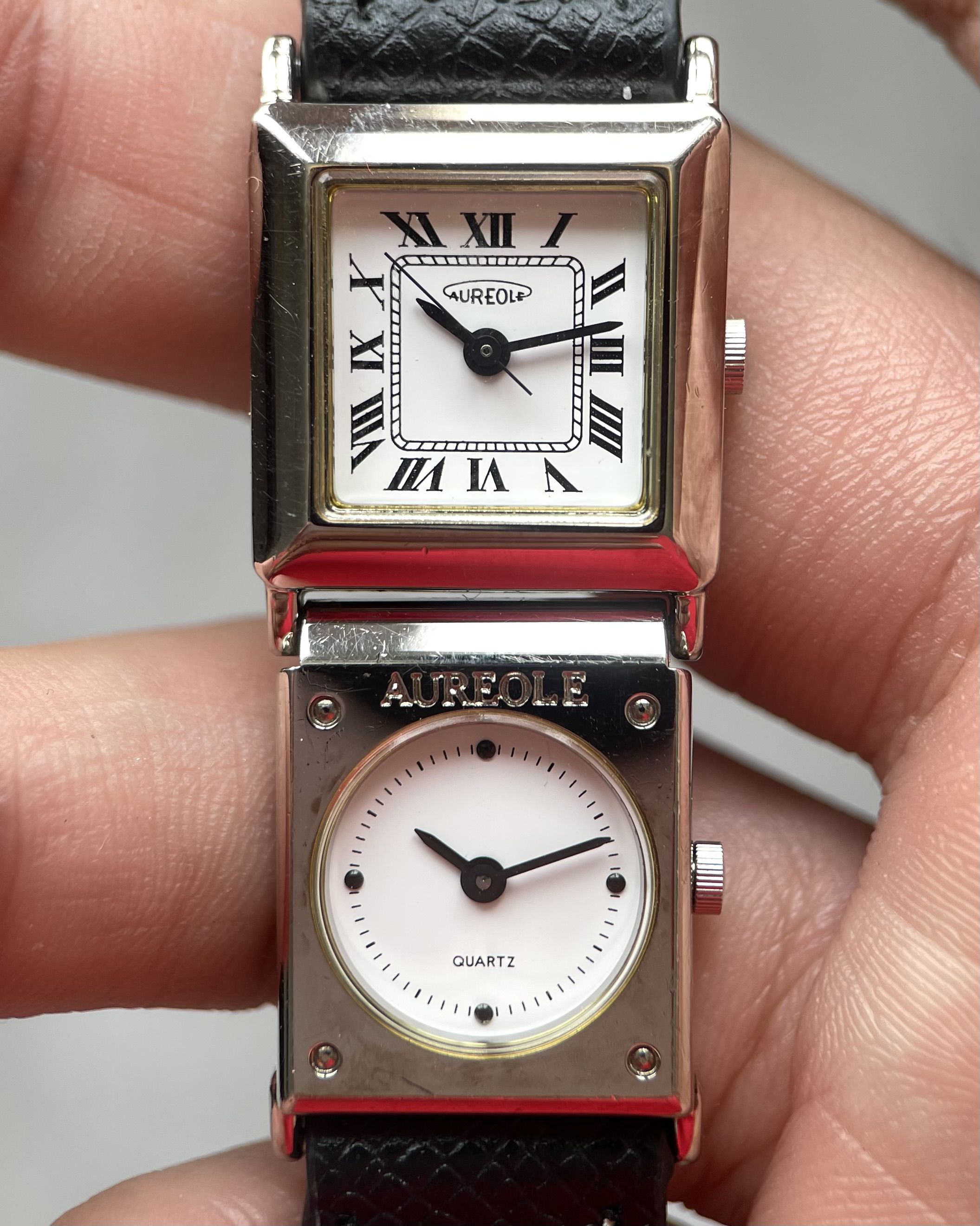 AUREOLE DOUBLE FACE SILVER TONE VINTAGE QUARTZ WATCH