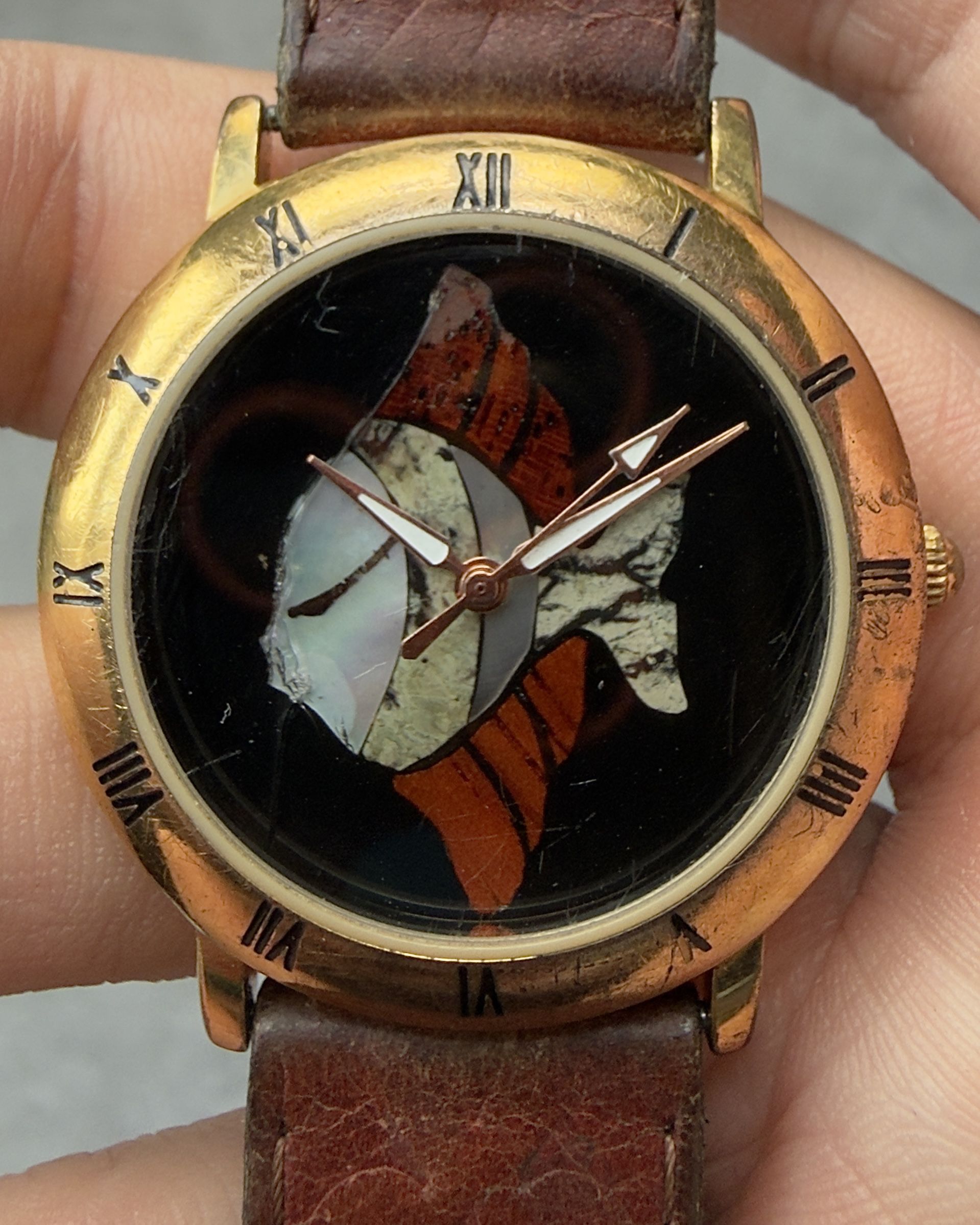 PIERRE LANNIER ABALONE FISH MOSAIC VINTAGE QUARTZ WATCH