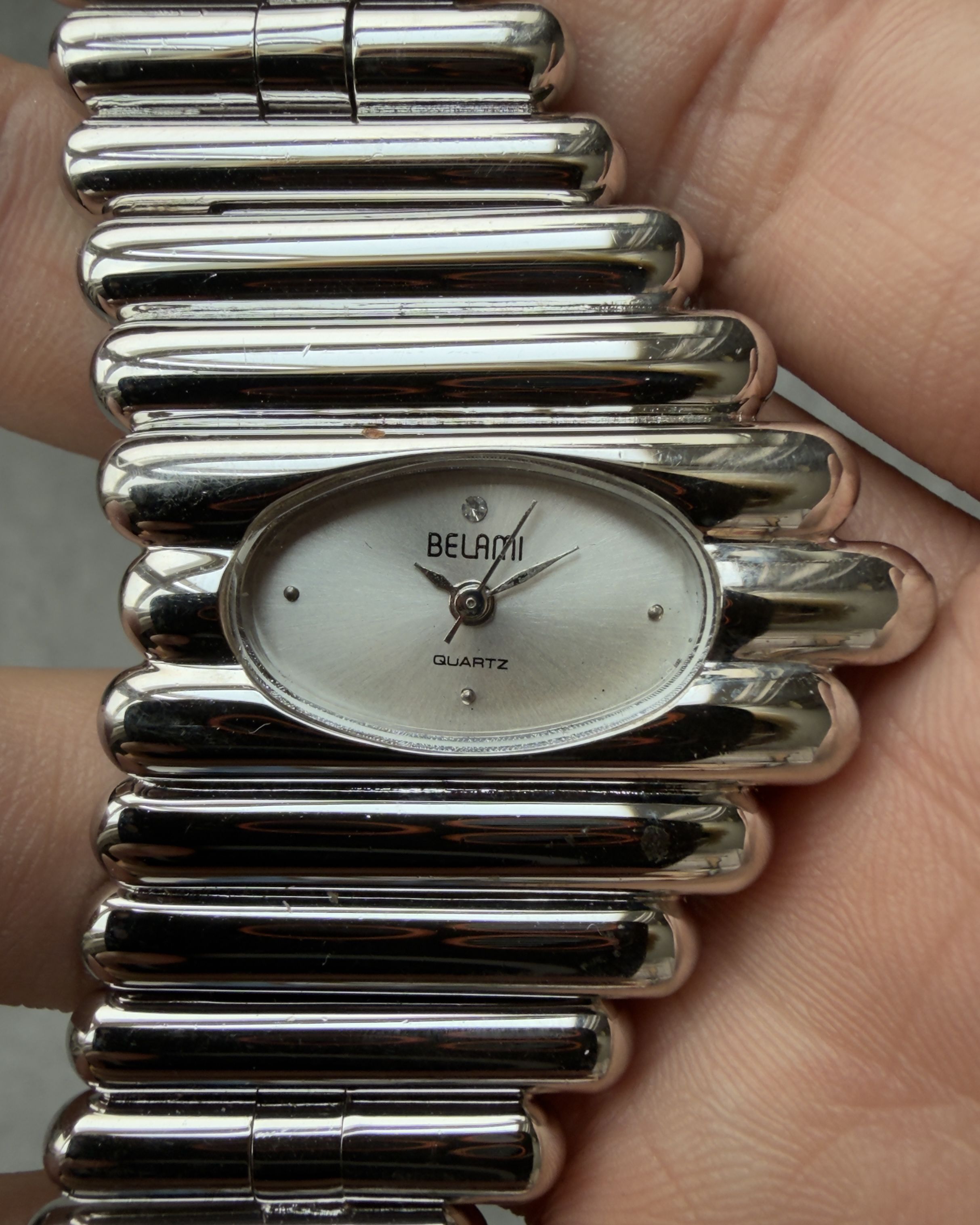 BELAMI SILVER TONE TUBULAR LINK BRACELET VINTAGE QUARTZ WATCH