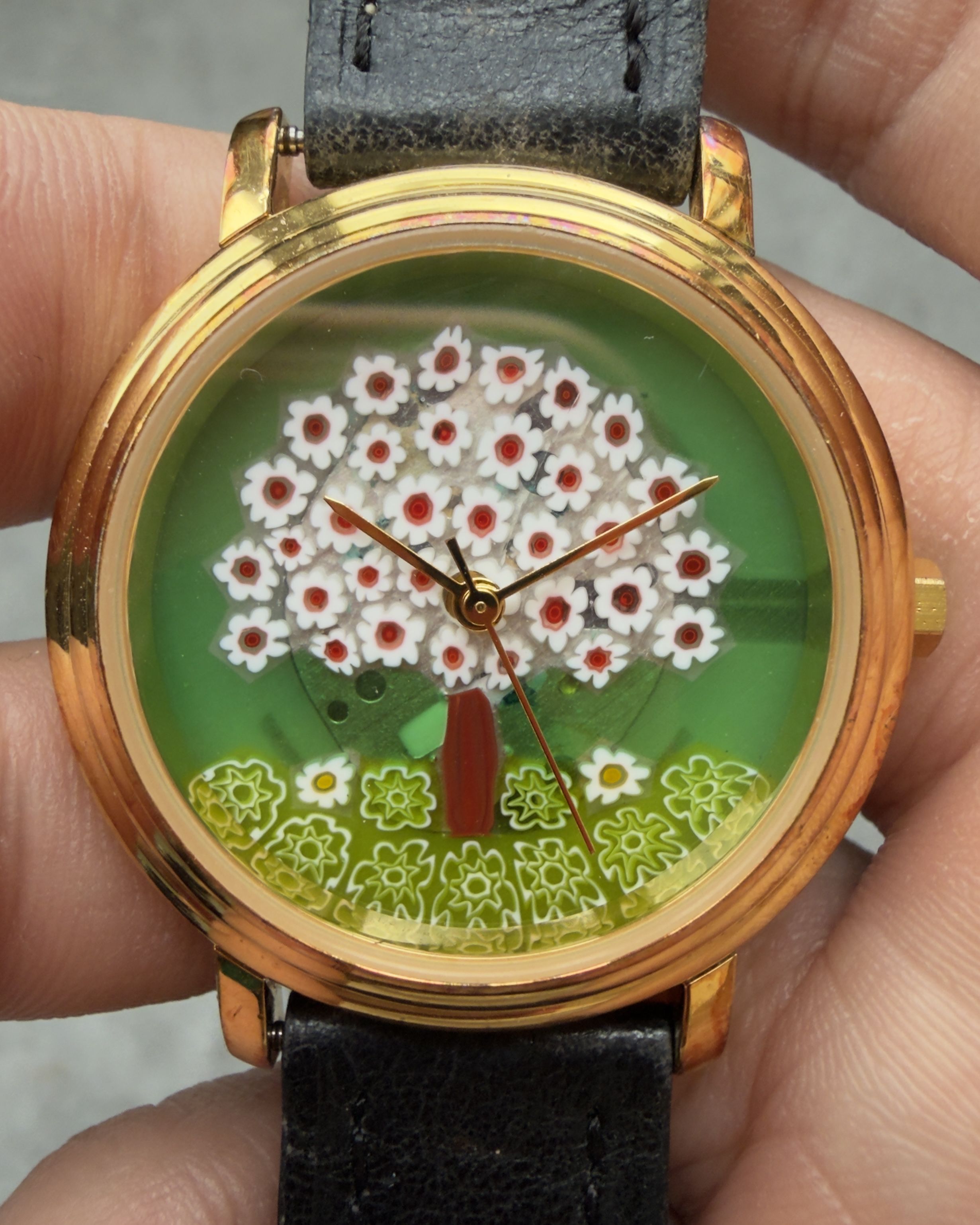 MILLEFIORI GLASS FLORAL DIAL VINTAGE QUARTZ WATCH