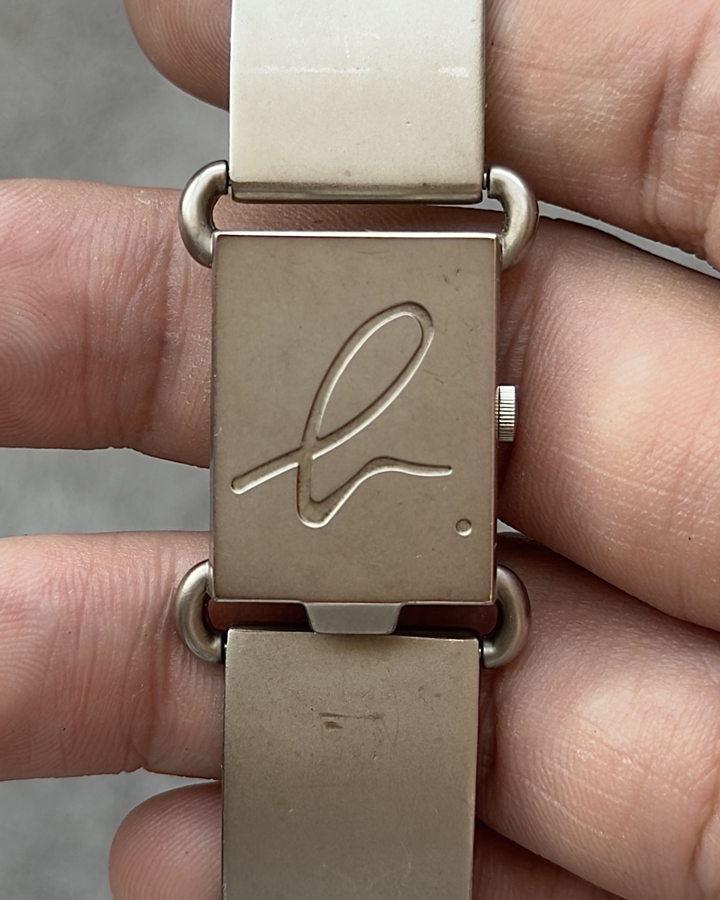 AGNES B. HINGED CUFF WATCH SILVER TONE VINTAGE QUARTZ WATCH 