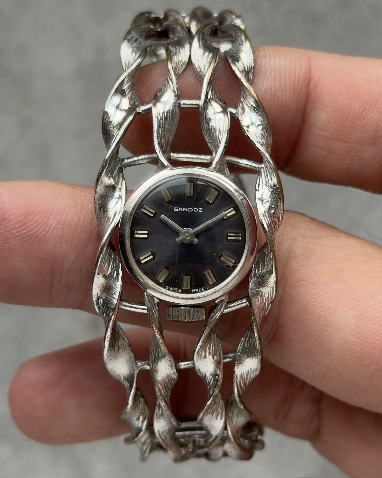 SANDOZ TWISTED LINK BRACELET MANUAL WINDING VINTAGE WATCH