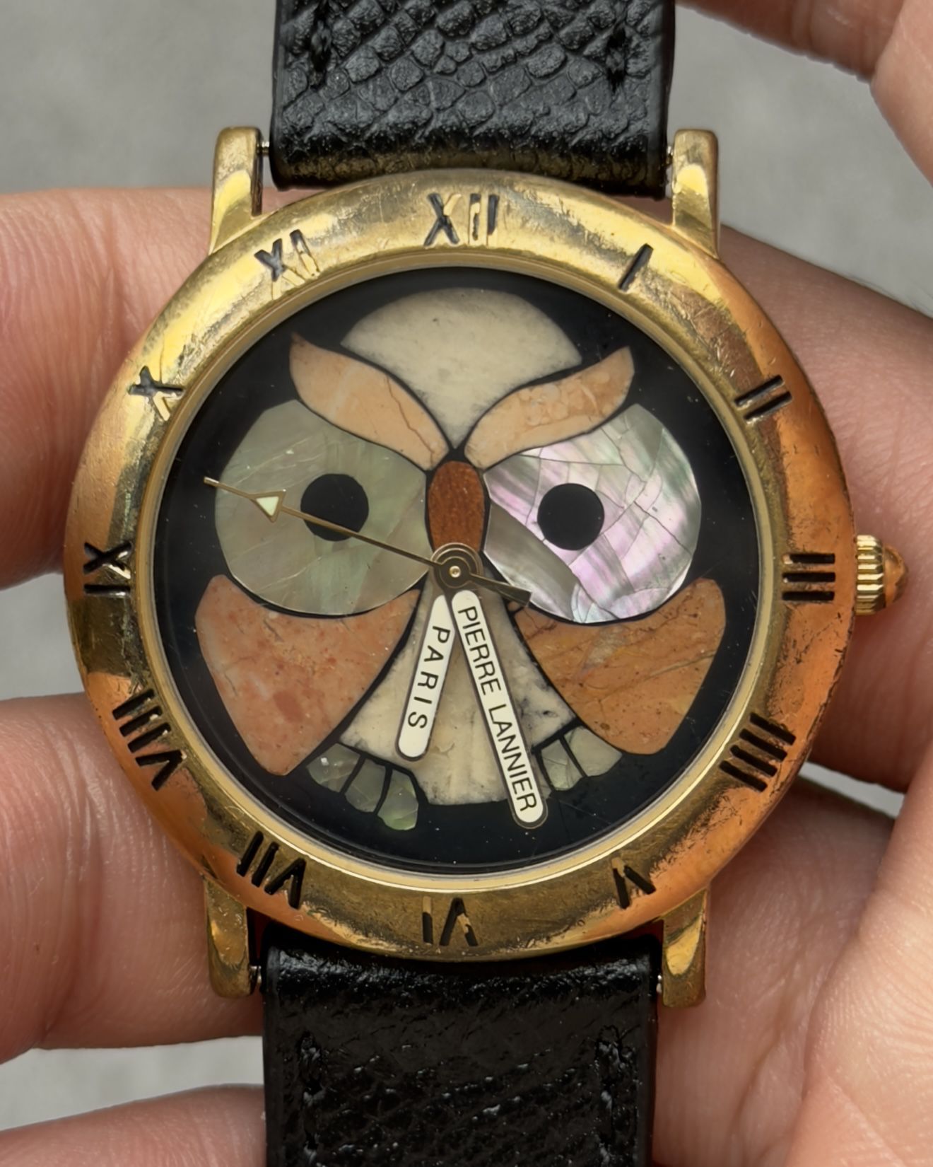 PIERRE LANNIER OWL MOSAIC ART VINTAGE QUARTZ WATCH