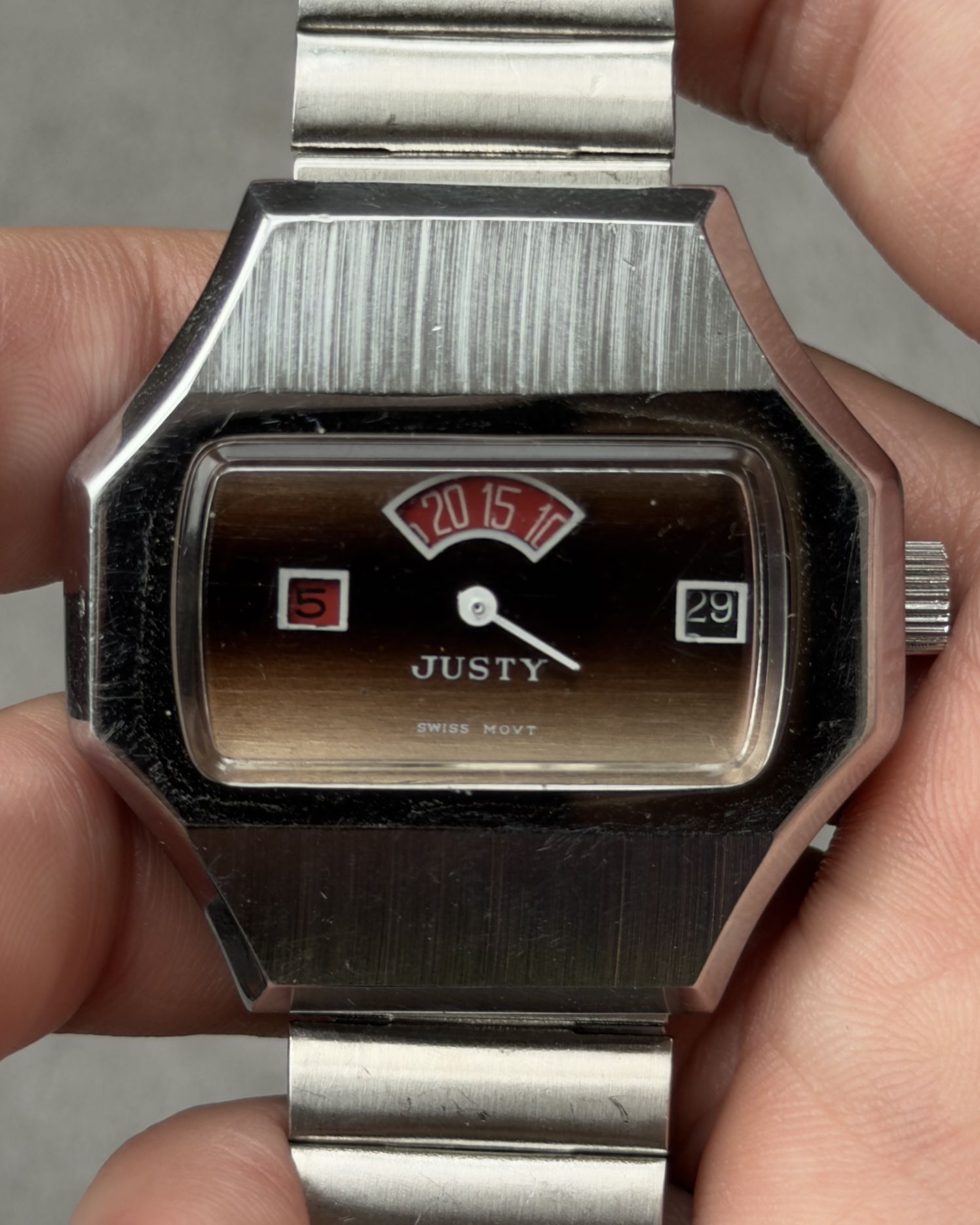 JUSTY SWISS JUMP HOUR MANUAL WINDING WATCH