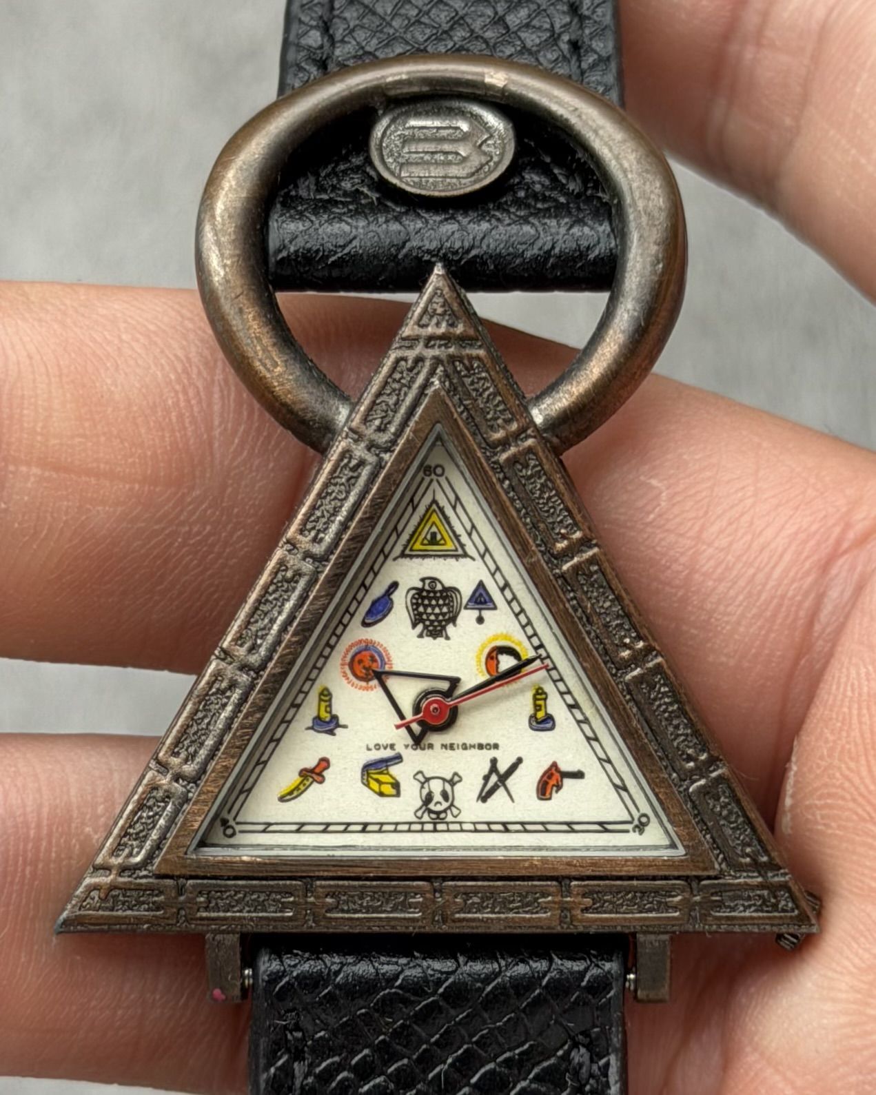 LOVE YOUR NEIGHBOR MASONIC VINTAGE QUARTZ WATCH 