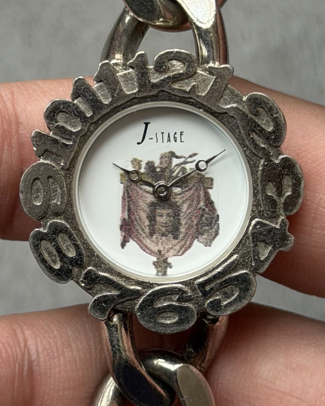 J STAGE MEDIEVAL CROSS CUBAN CHAIN VINTAGE QUARTZ WATCH 
