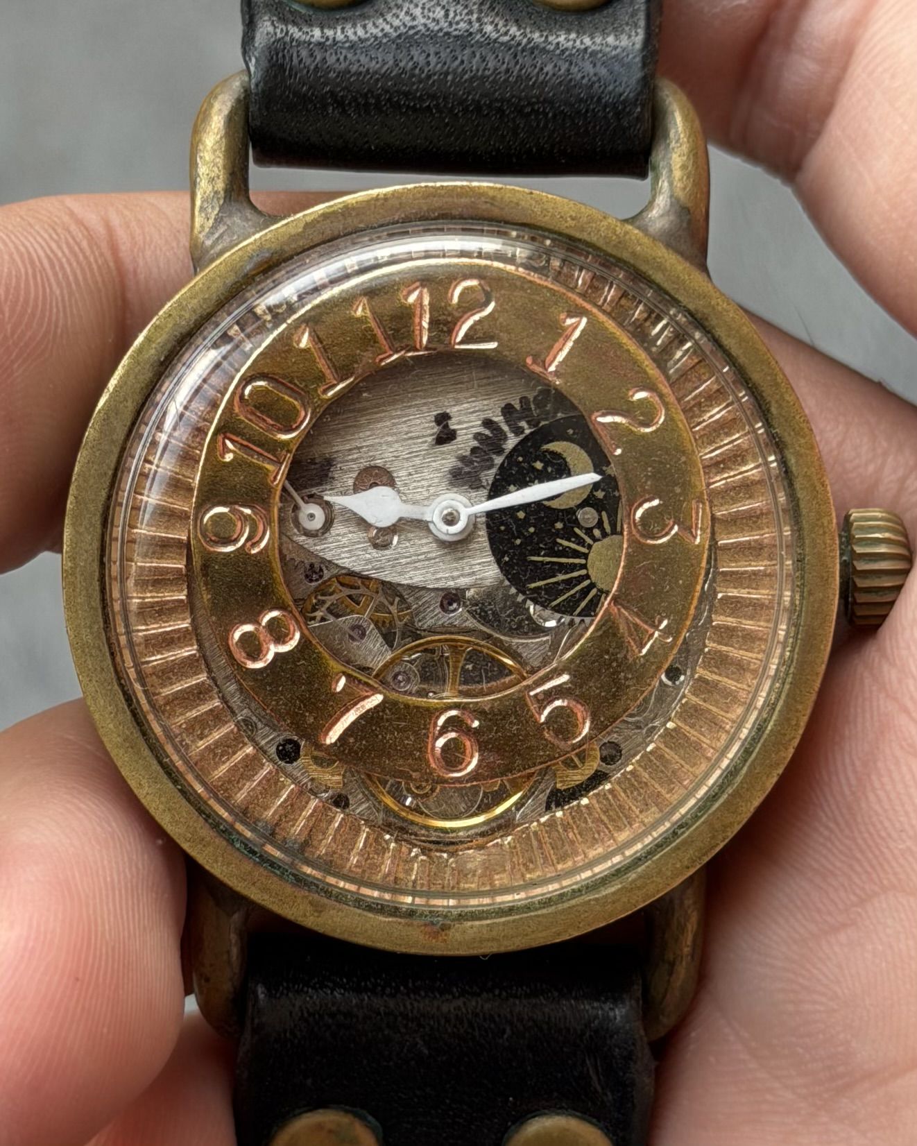 HAND MADE ANTIQUE BRASS SKELETON MANUAL WINDING VINTAGE WATCH