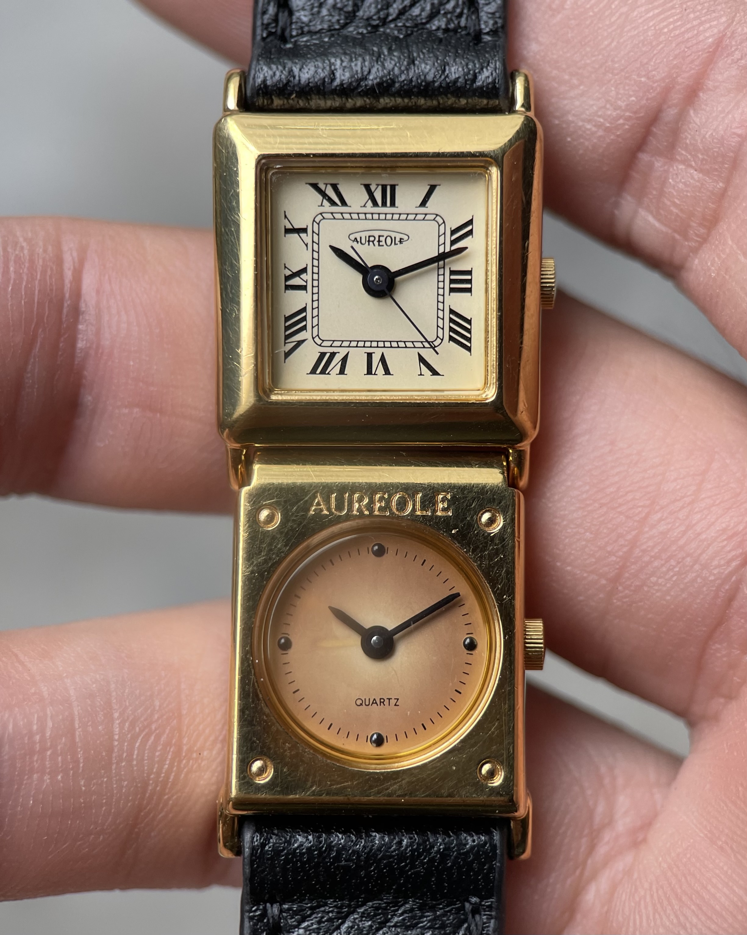 AUREOLE DOUBLE FACE GOLD TONE VINTAGE WATCH 